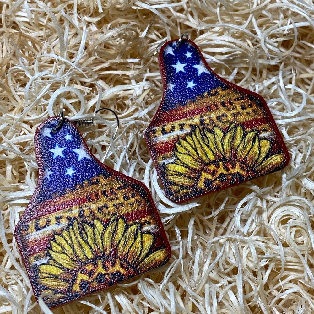 Cow Tag sunflower flag earrings